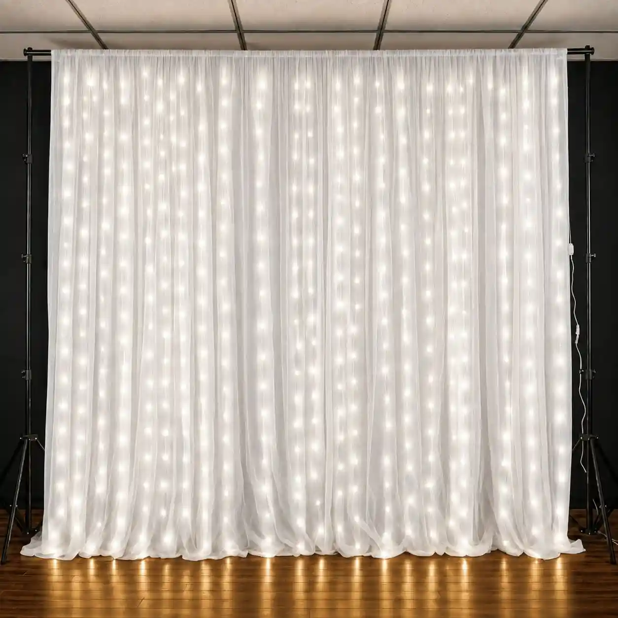 Backdrop Stand  With  White Cloth and Fairy Lights